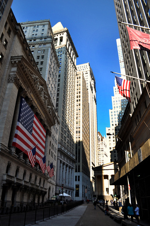 Looking down Wall Street