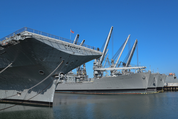 Bow of the USS Hornet and the Crane Ships
