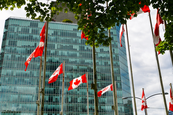 Flags in downtown Vancouver
